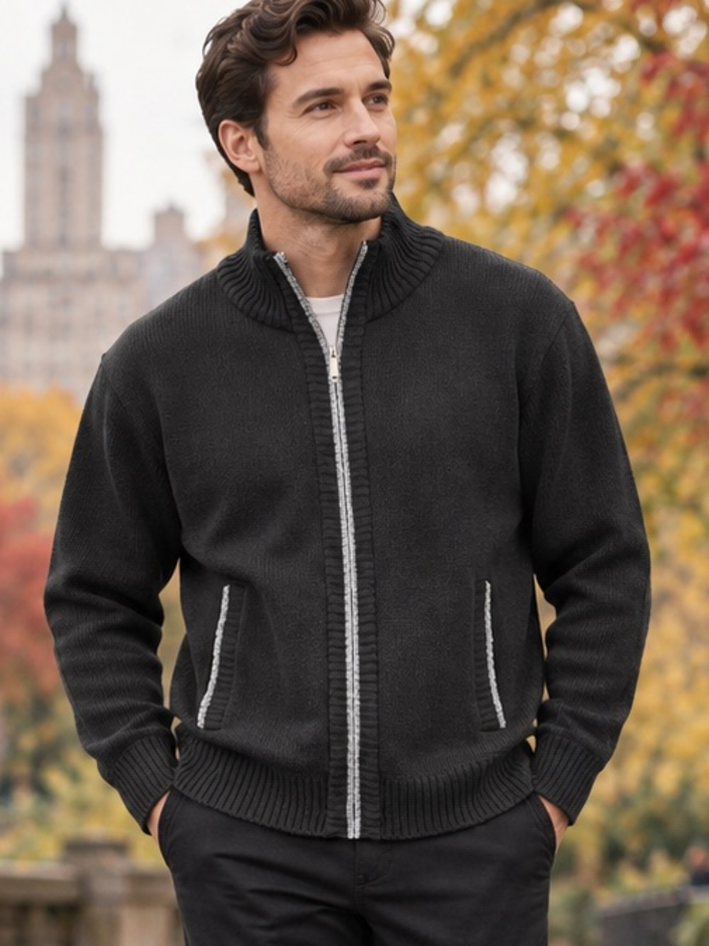 YeoKou Men’s XL Cashmere Wool Blend Full Zip Plaid Lined Sweater
